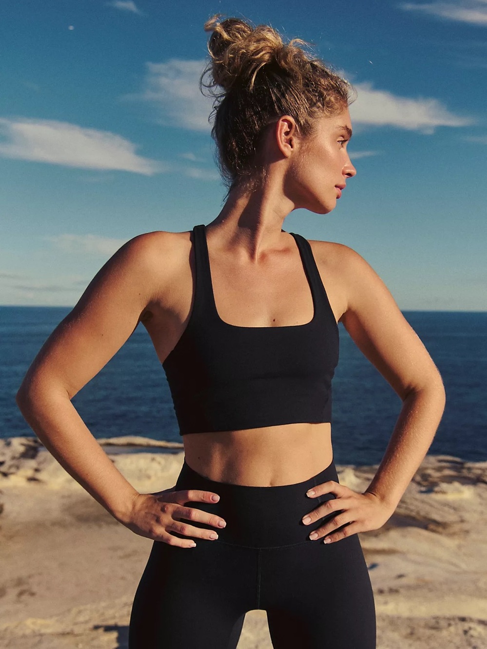 Free People FP Movement Never Better Square Neck Sports Bra Black Size Large